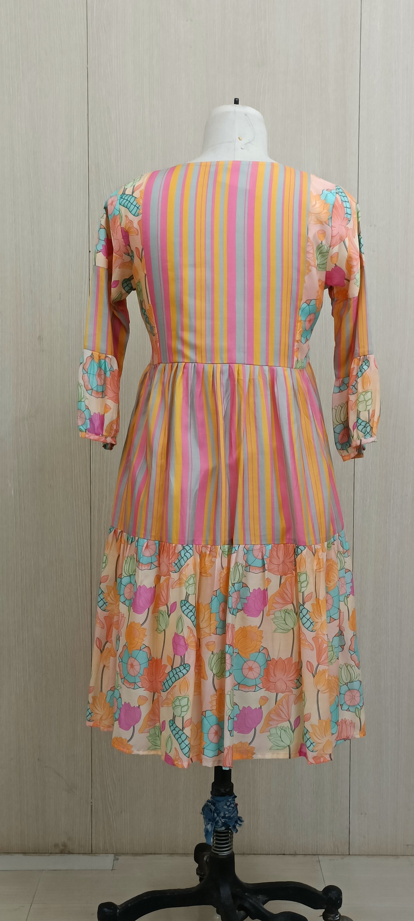 Muslin striped and floral dress