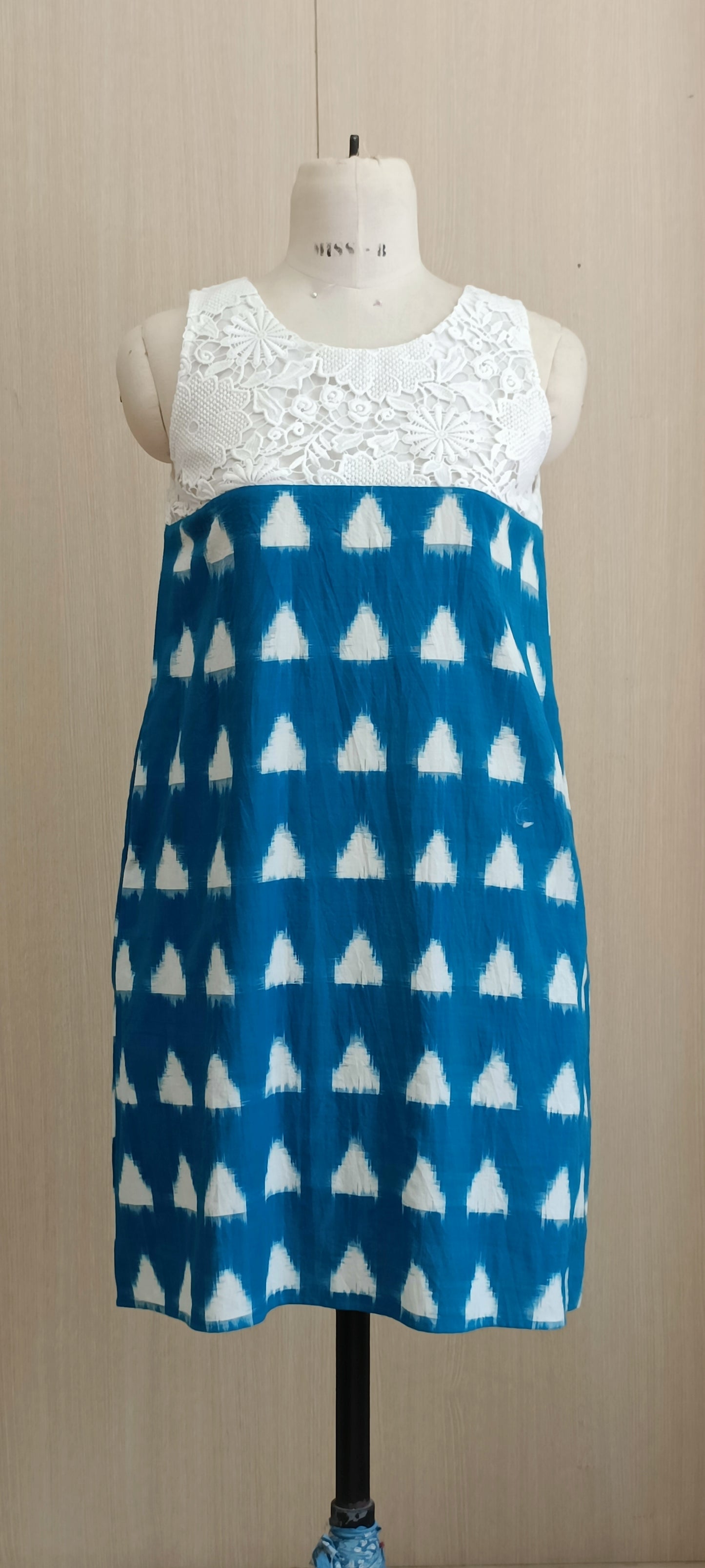 Ikat sleeveless dress with lace detailing