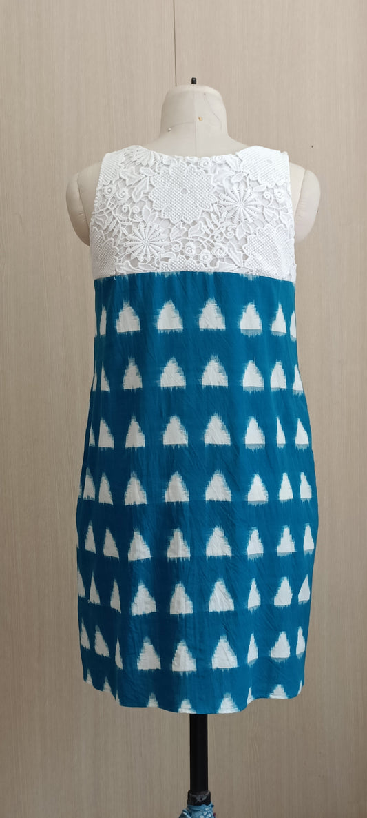 Ikat sleeveless dress with lace detailing