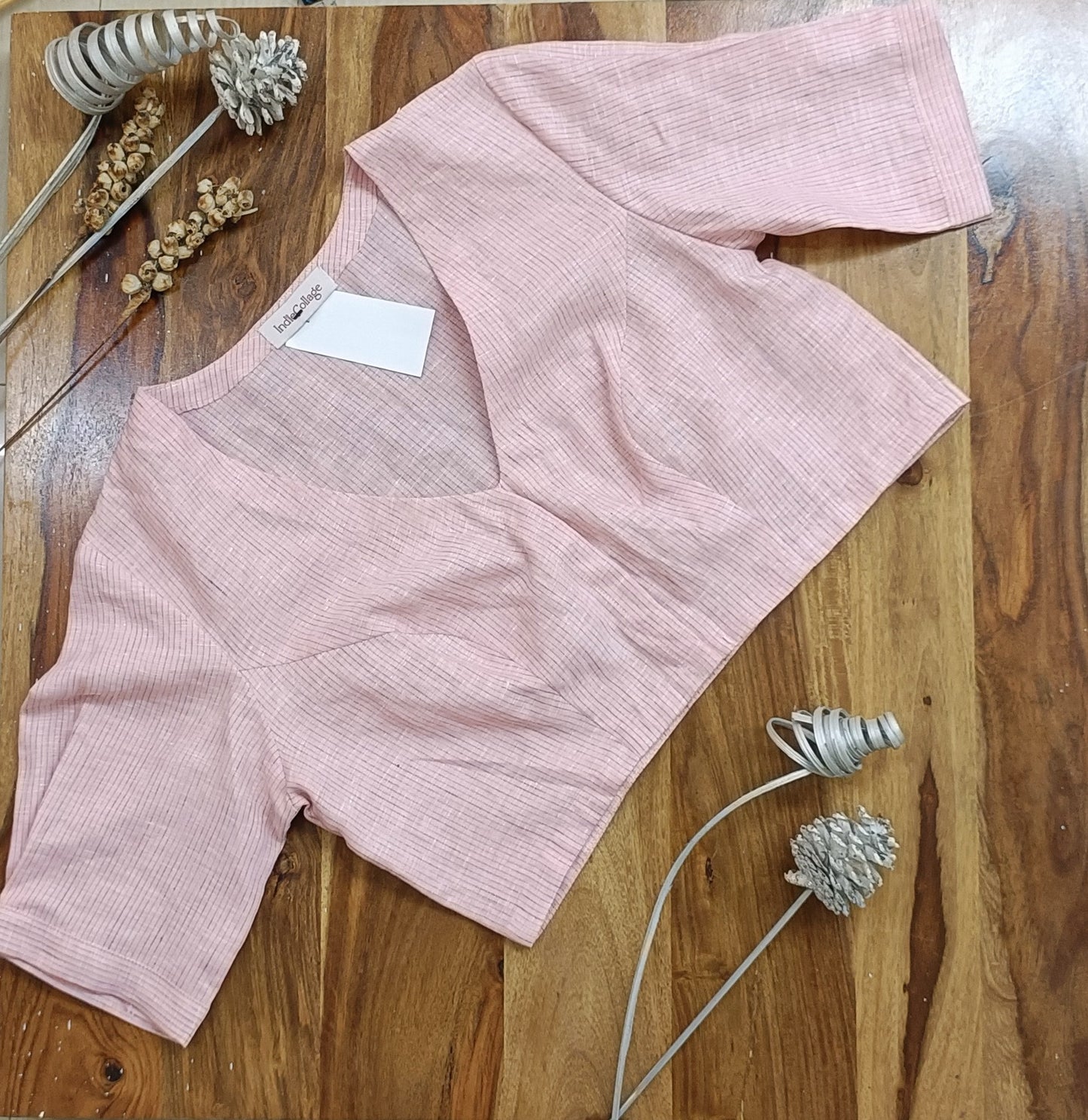 Pink Striped Linen Crop Top