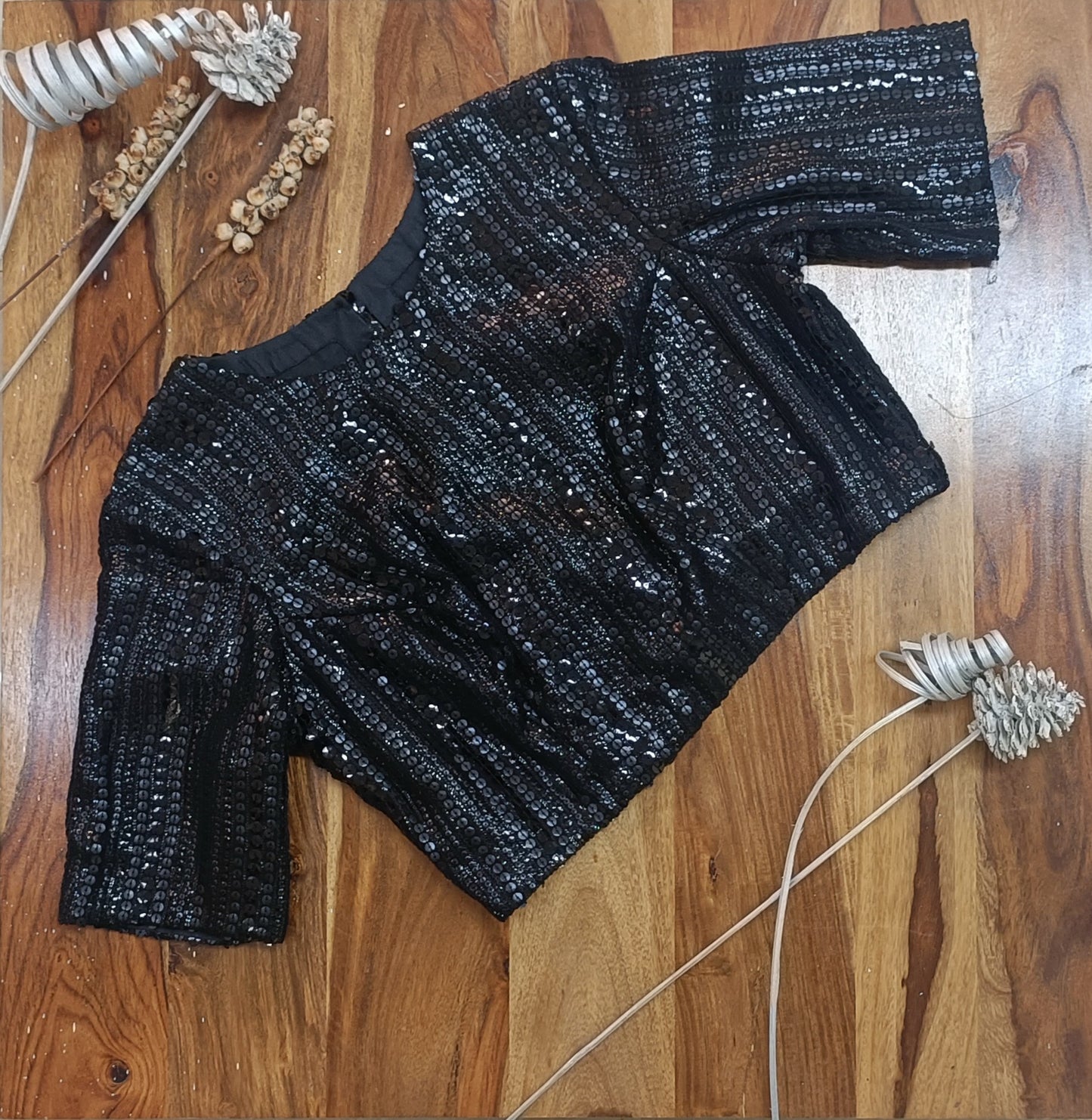 Black Sequins Round Neck Blouse