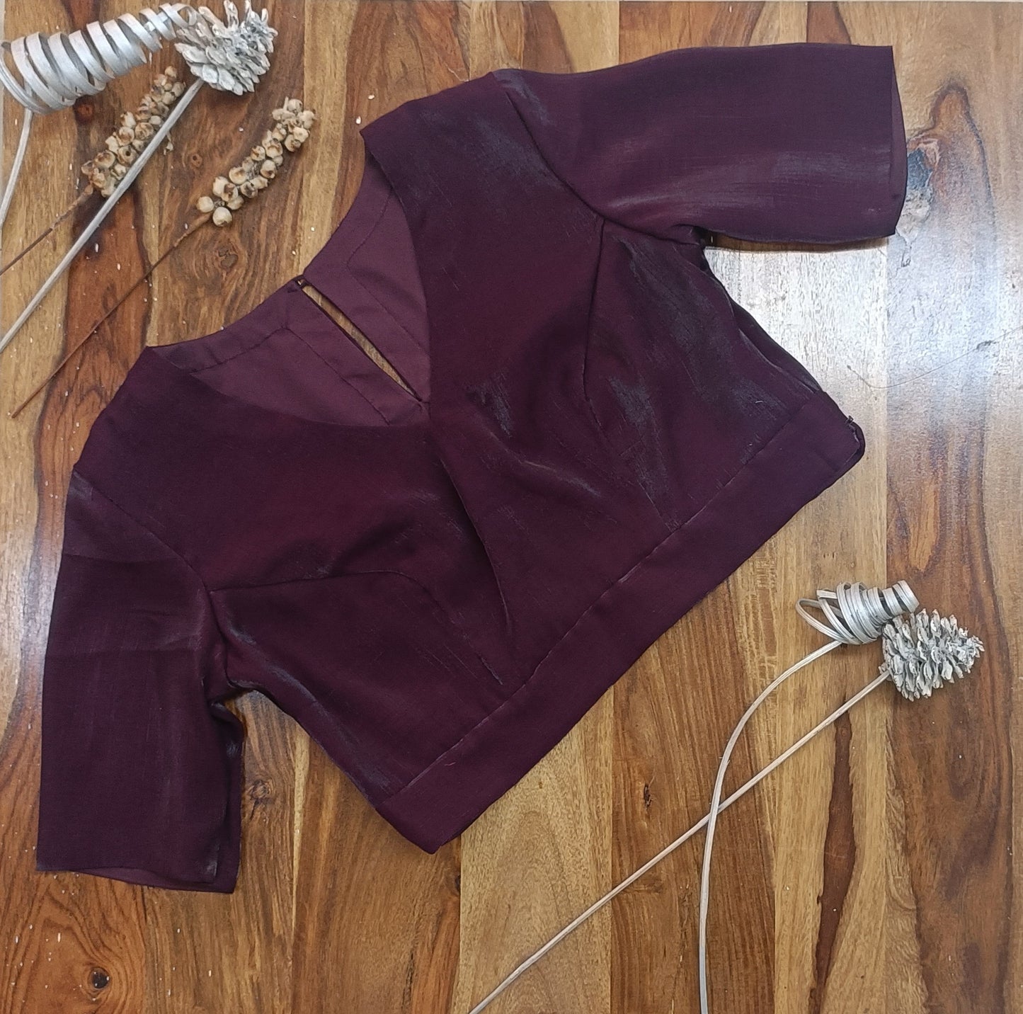 Burgundy Tissue Organza V neck Blouse