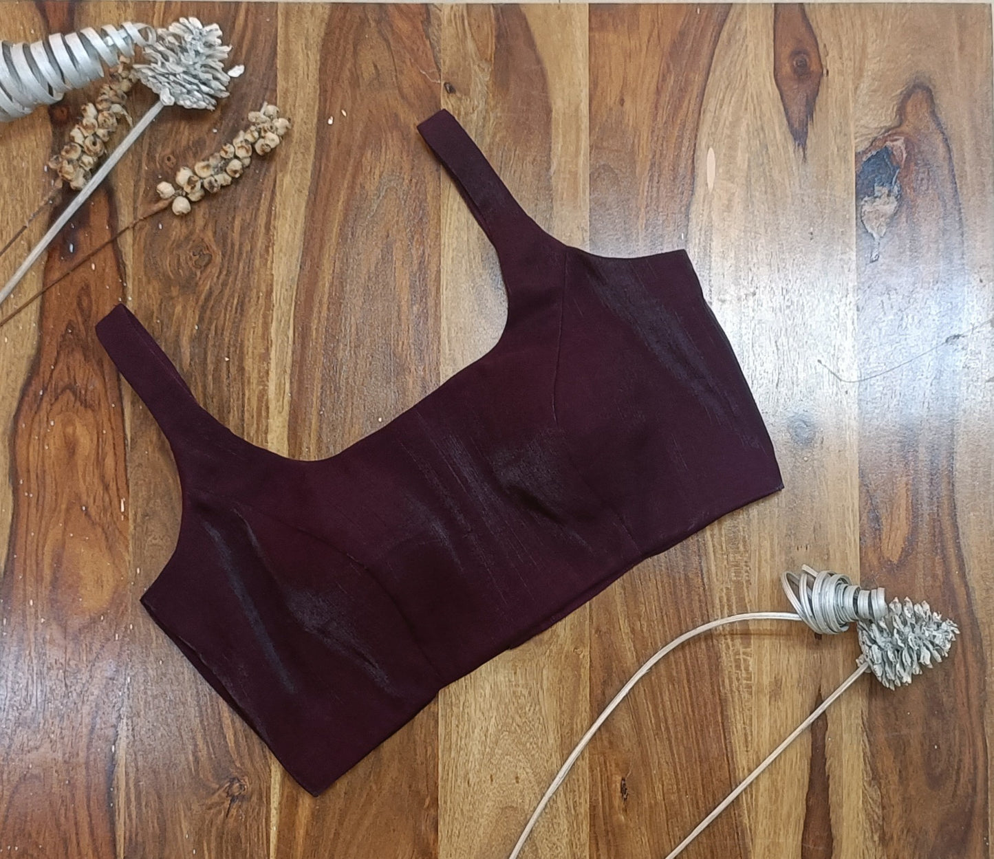 Maroon Tissue Organza Sleeveless Blouse