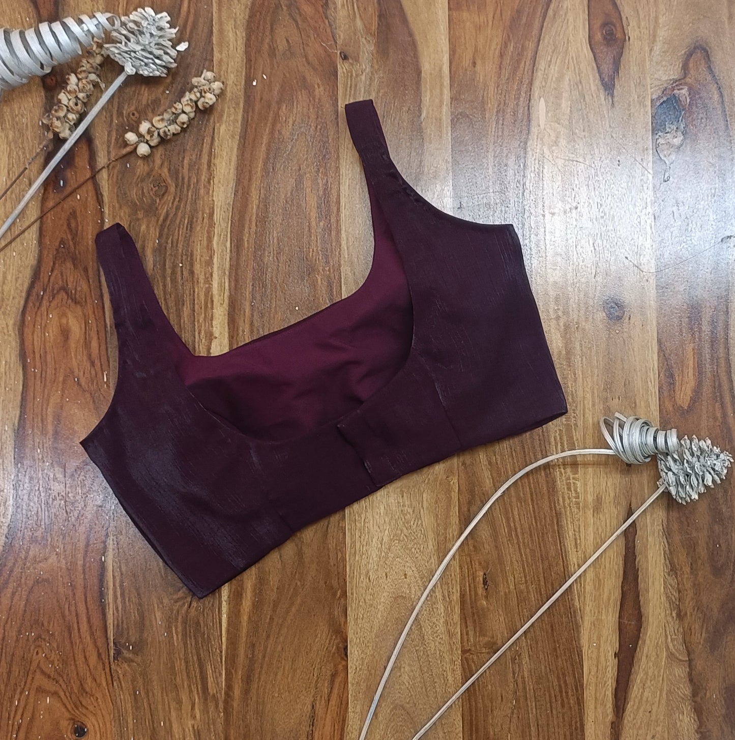 Maroon Tissue Organza Sleeveless Blouse