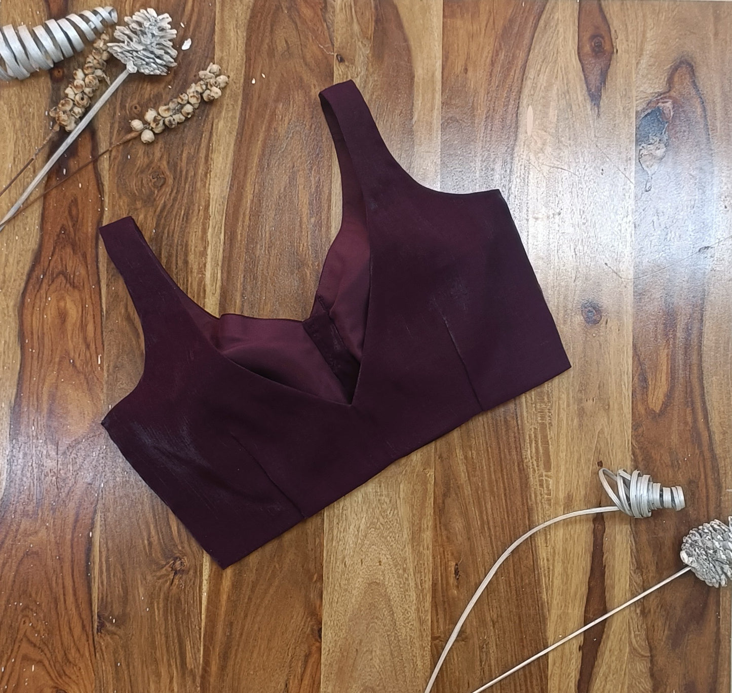 Maroon Tissue Organza Sleeveless Blouse