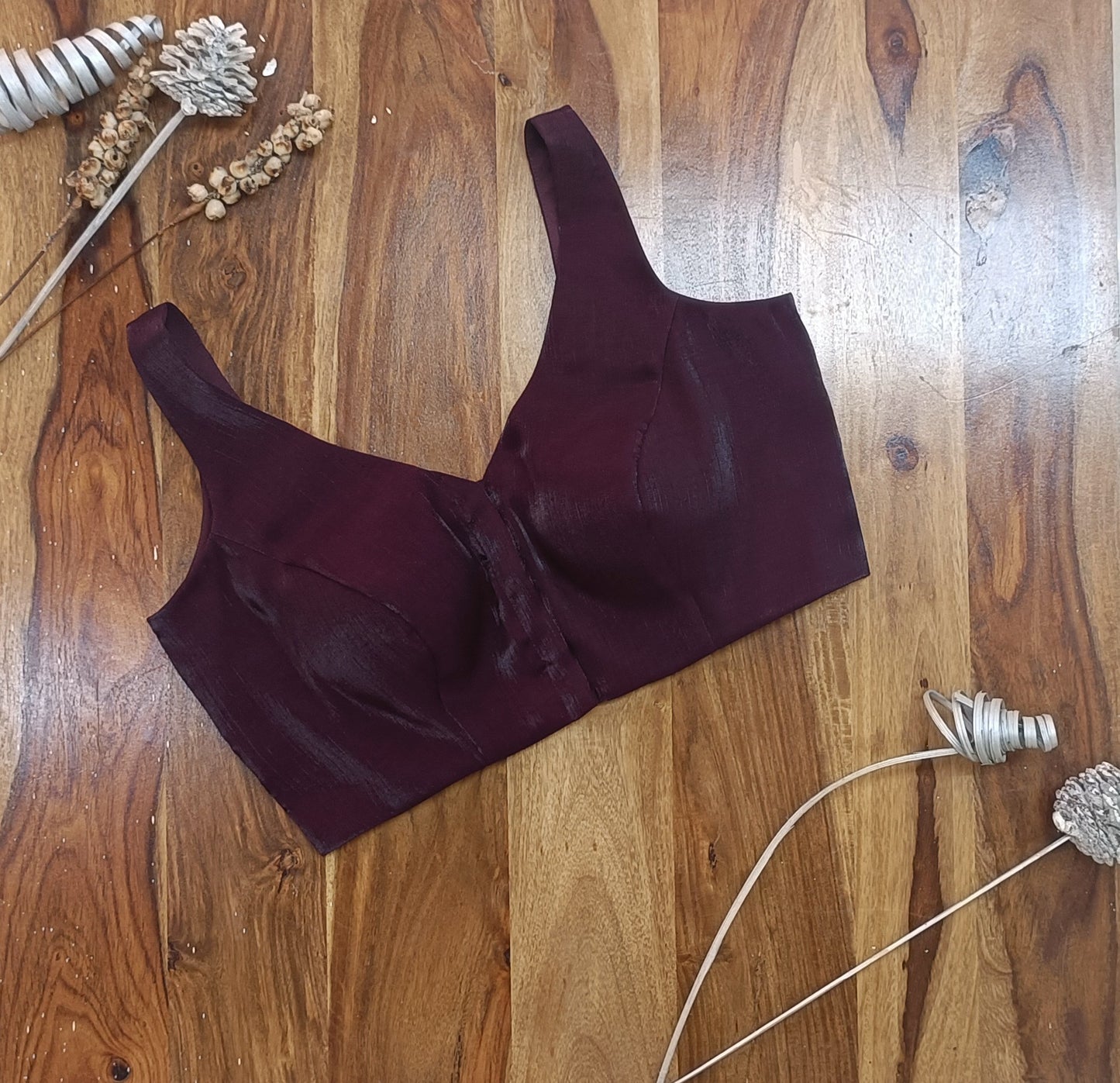 Maroon Tissue Organza Sleeveless Blouse