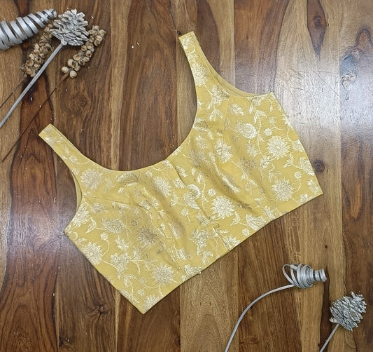 Lemon Yellow Jacquard Sleeveless Blouse