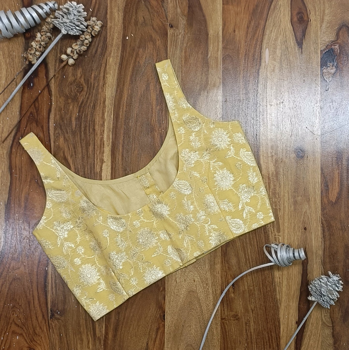 Lemon Yellow Jacquard Sleeveless Blouse