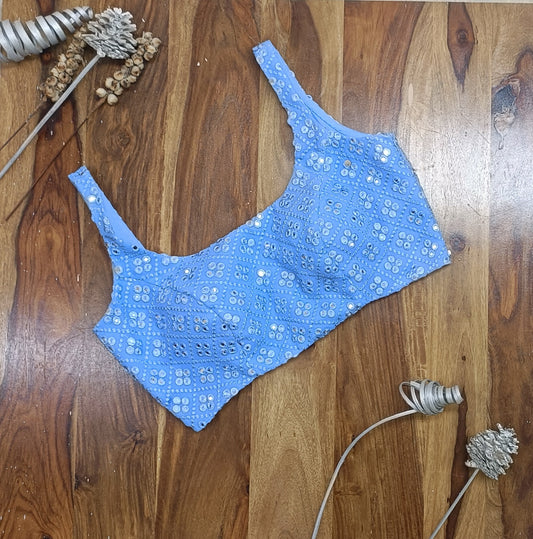 Blue Mirror Work Sleeveless Blouse