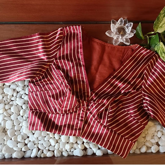 Maroon mashru silk striped blouse